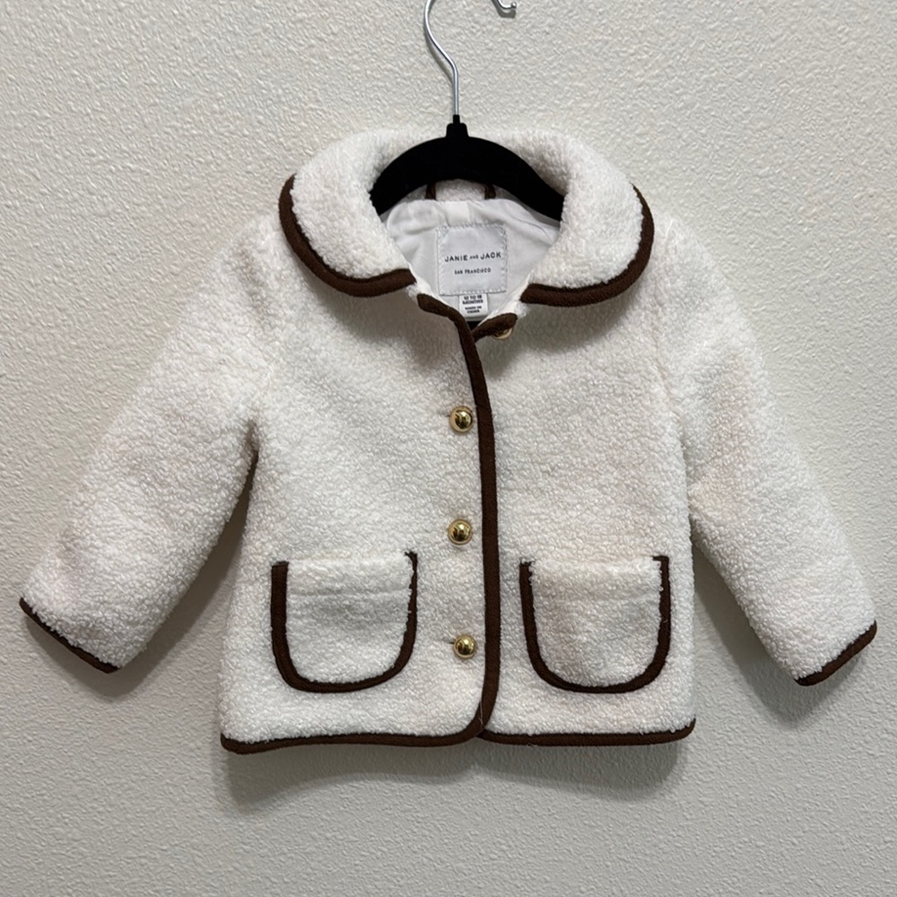 Janie and Jack Cream and Brown Pea Coat